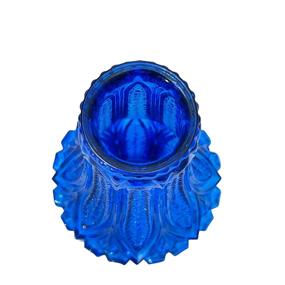 1960s Scandinavian Blue Pressed Glass Vase Finland Art Glass Mid Century Vintage - Picture 7 of 7